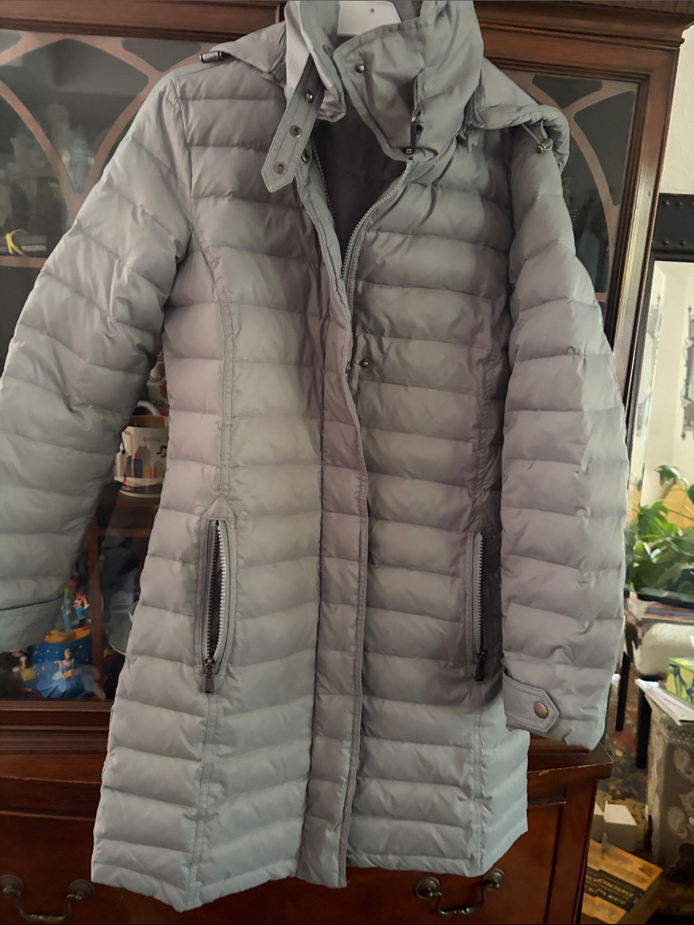 Bass Light Gray Quilted Long Puffer Coat